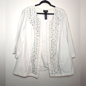 Catherine's Black Label Embroidered Cardigan Blazer White Silver 1X 18/20W